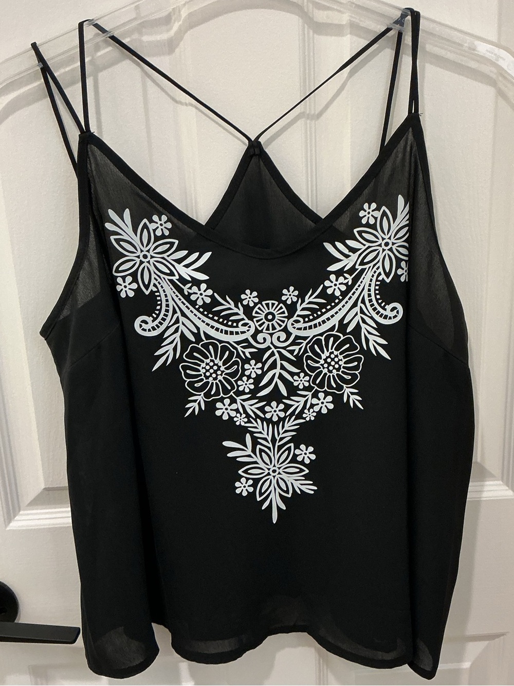 NWOT Black scrappy tank with floral Print